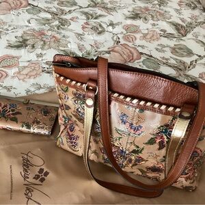Patricia Nash French Tapestry Poppy Leather Tote and Matching Wallet
